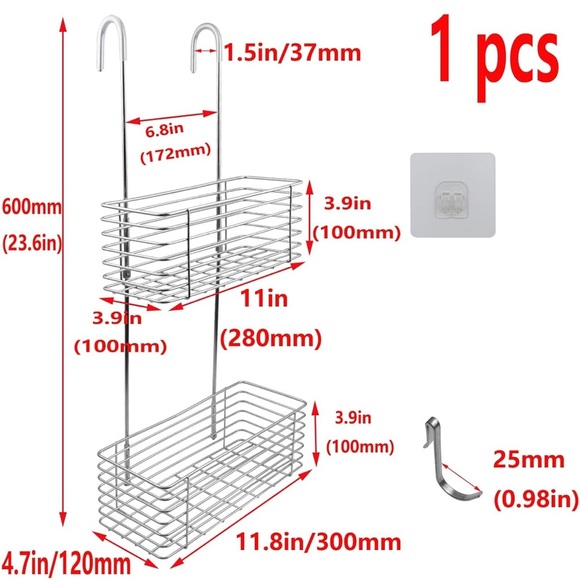 Silver Over-the-Door Shower Caddy (060) - Picture 3 of 6